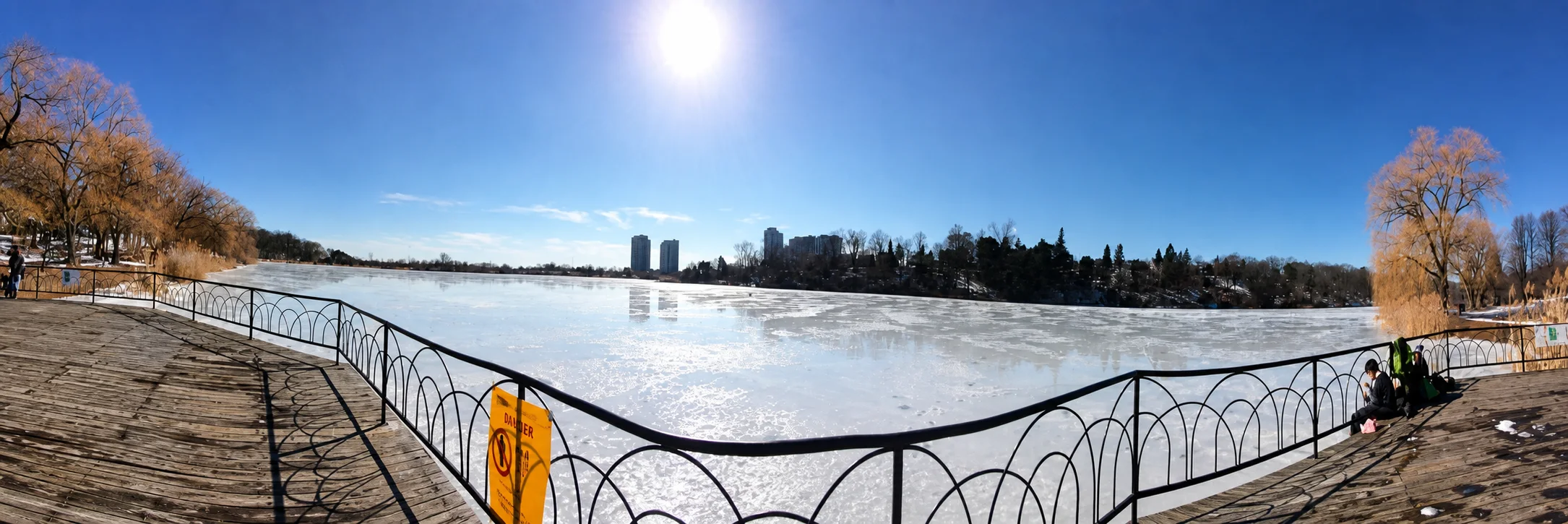 Winter panorama of Grenadier Pond in High Park Toronto