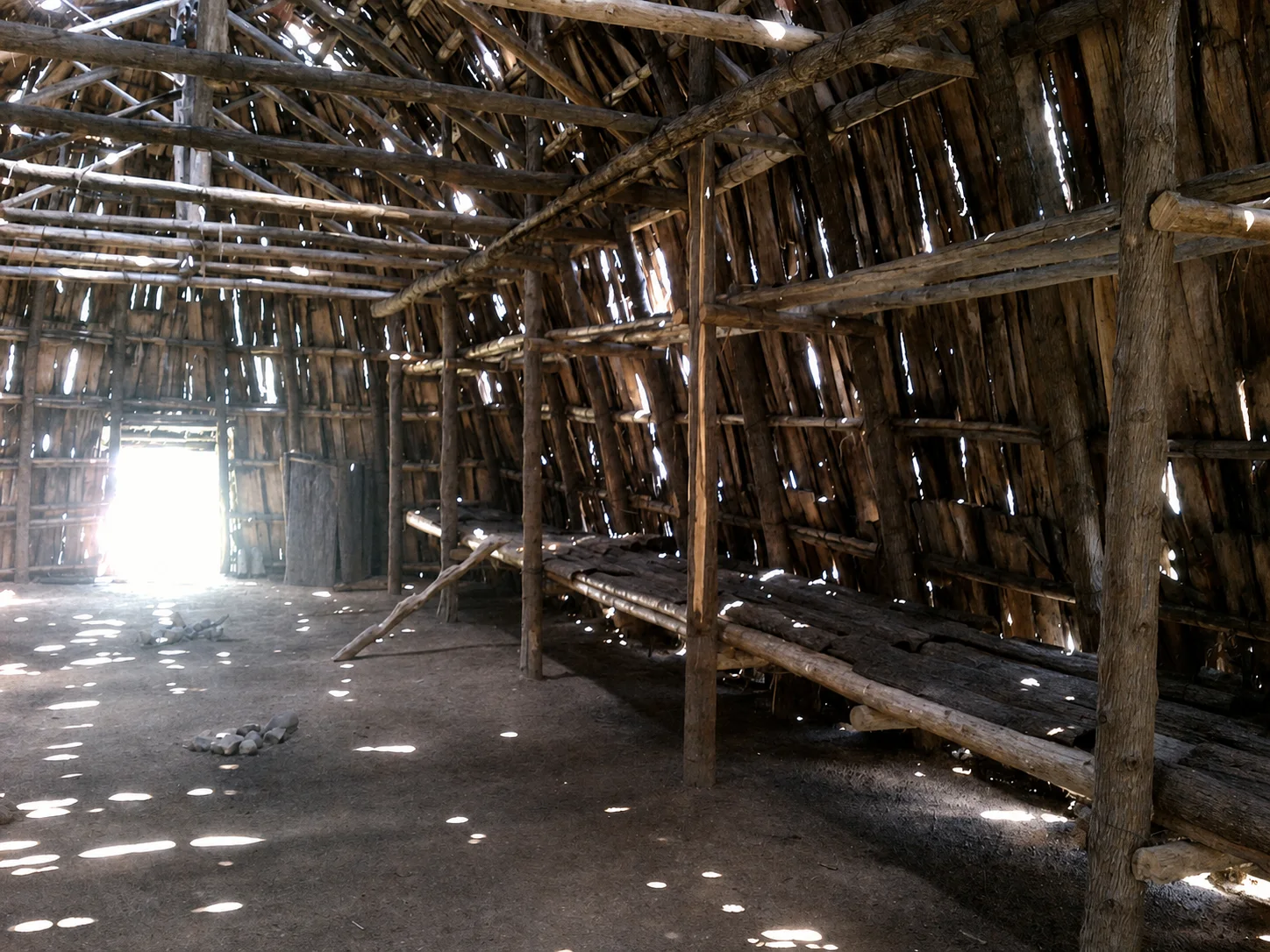 Interior of a recreated longhouse at Ska-Nah-Doht