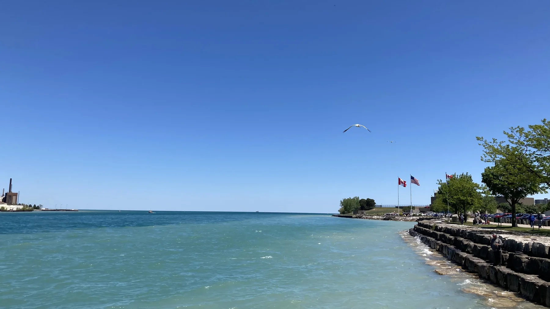 Blue Lake Huron water and Point Edward waterfront view toward Port Huron