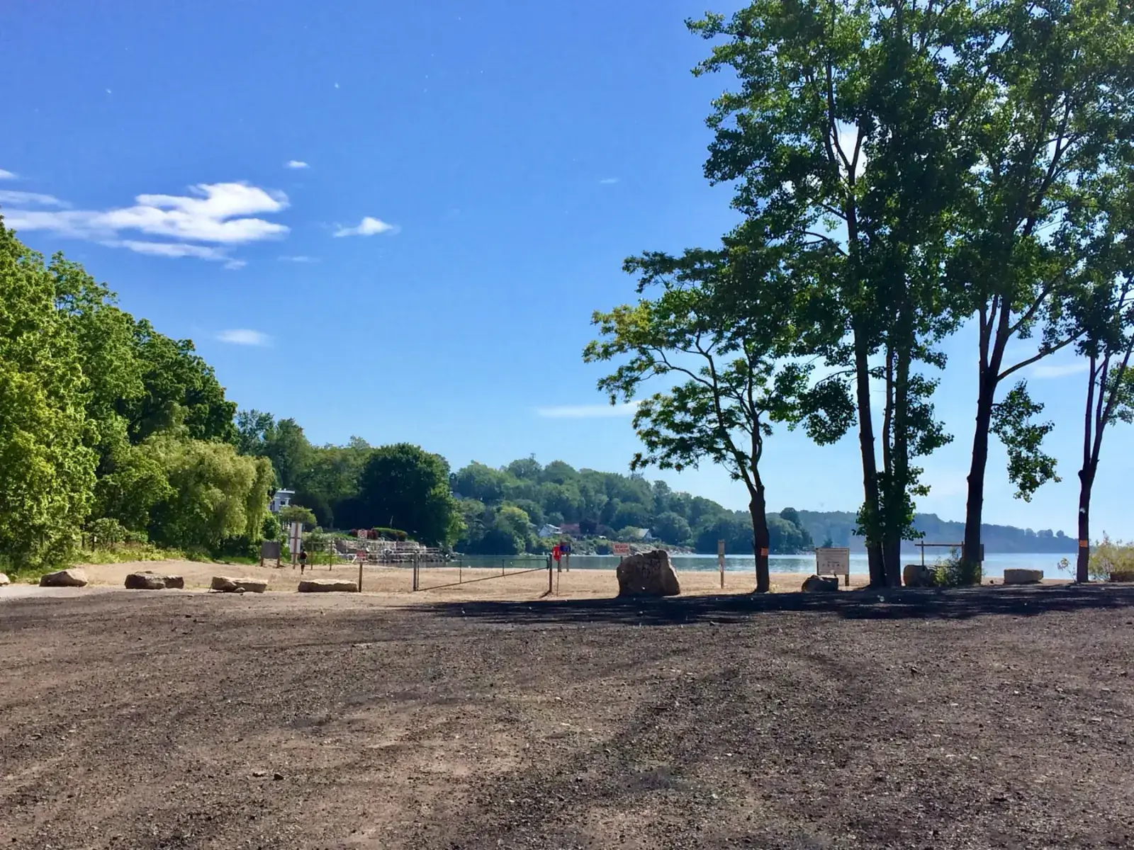Port Stanley beach access and tree-lined shoreline