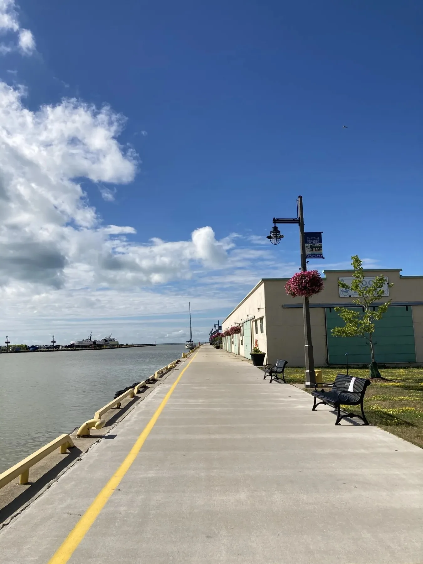 Port Stanley waterfront walkway beside the harbour