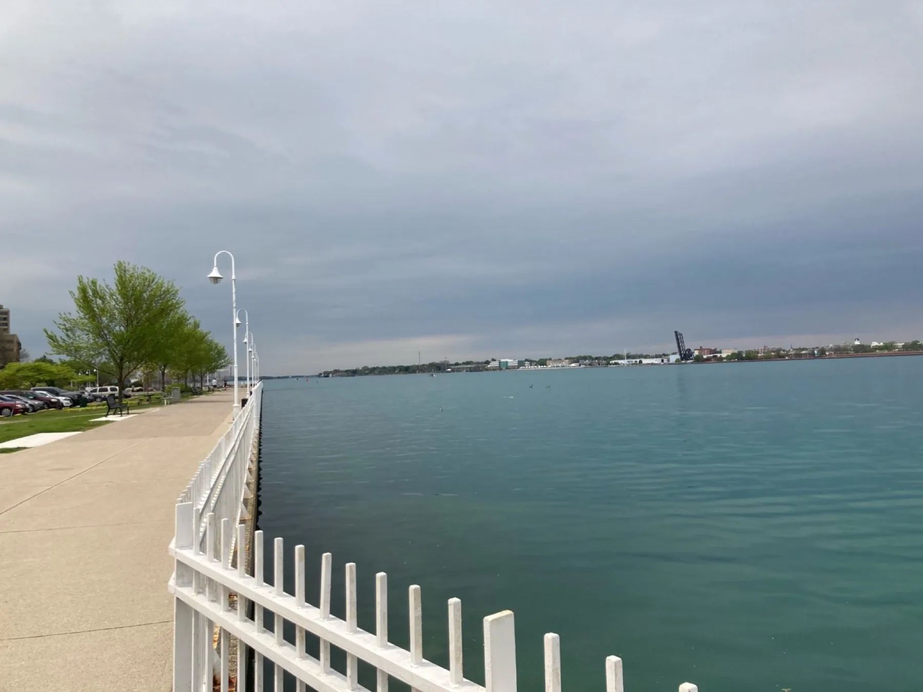 Sarnia waterfront railing and blue-green St. Clair River water