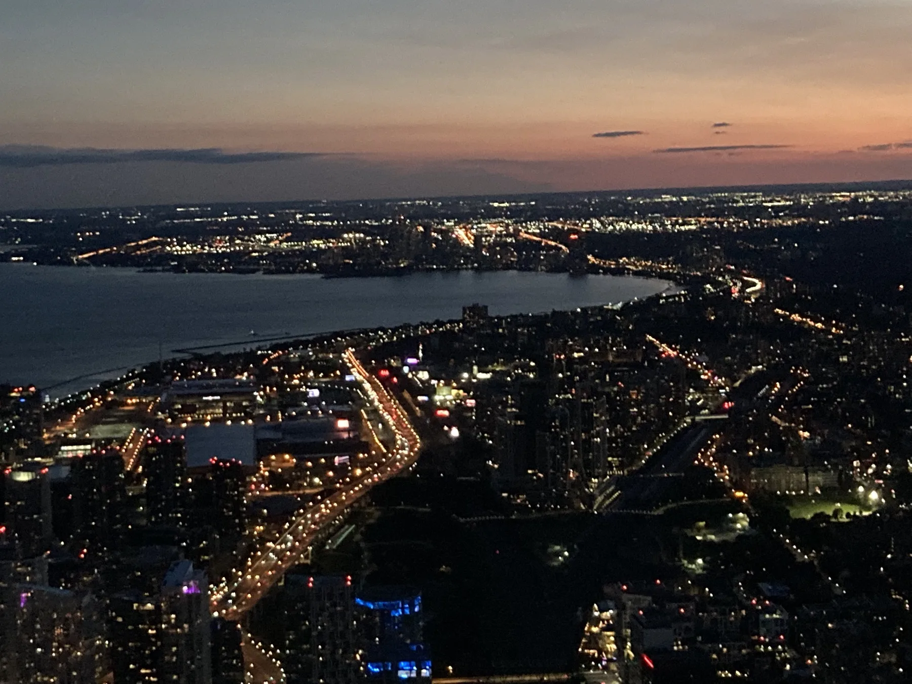 Downtown Toronto after the light starts dropping.