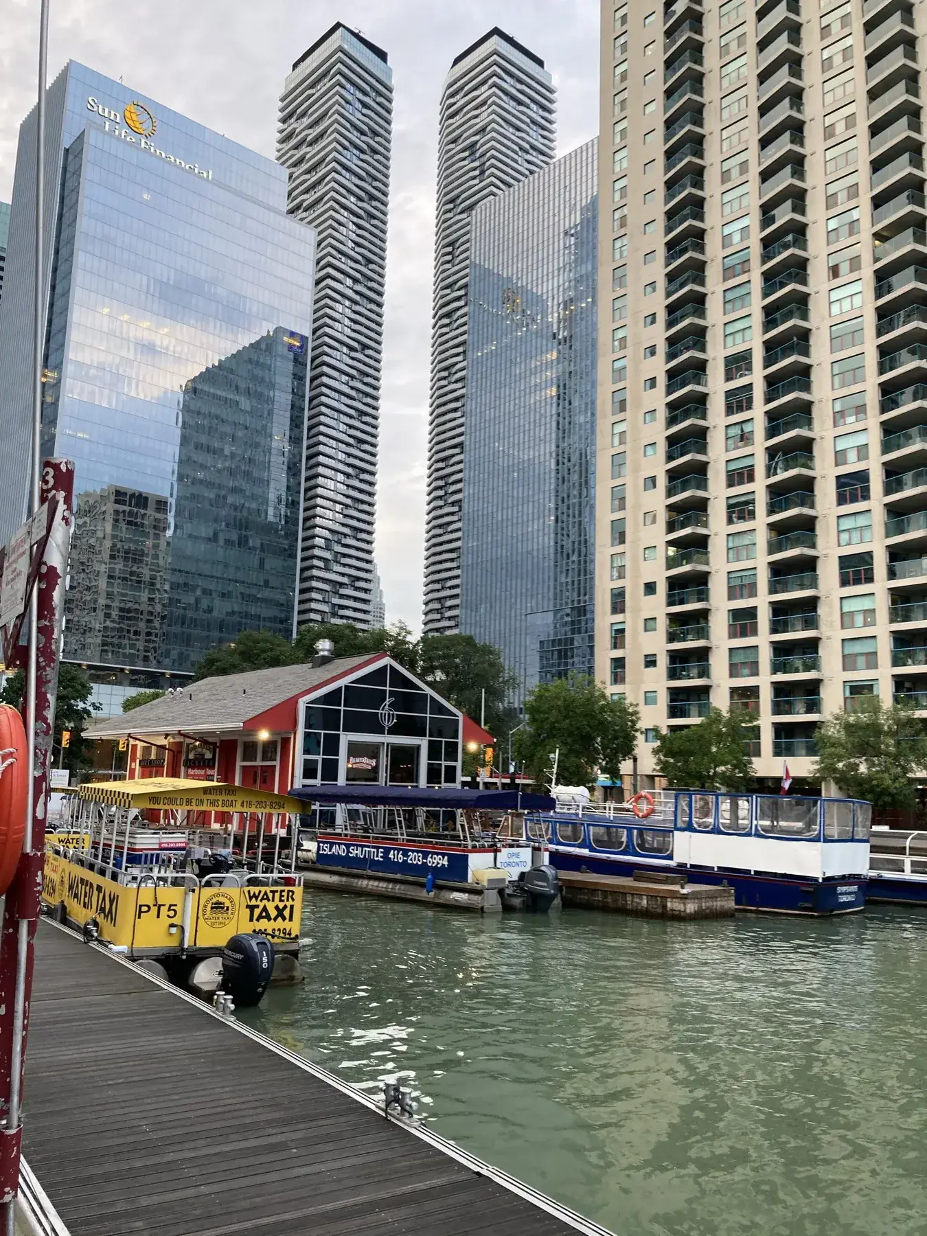 Water taxi area and city towers at Toronto Harbourfront