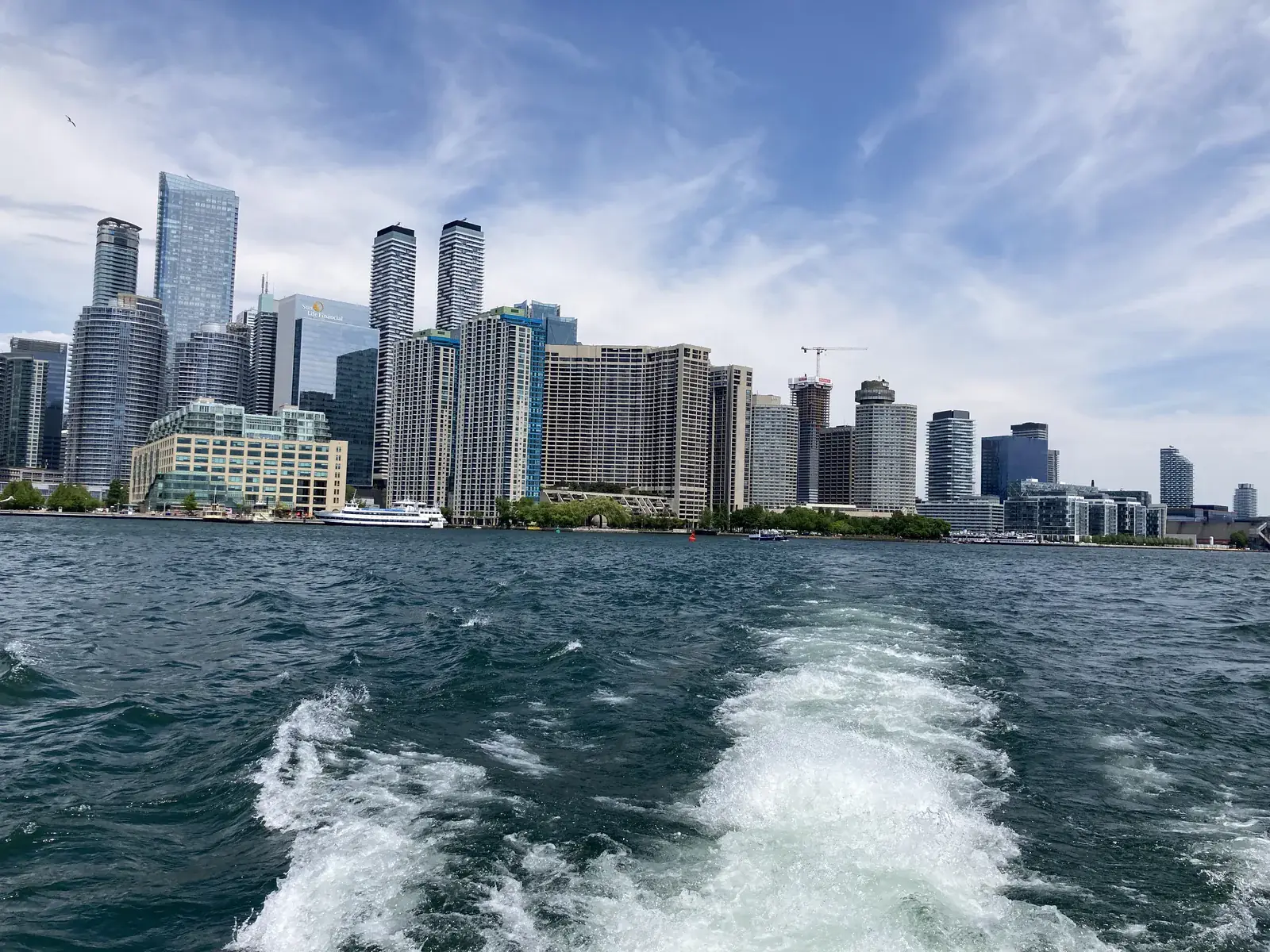Toronto skyline view from Lake Ontario near the ferry route