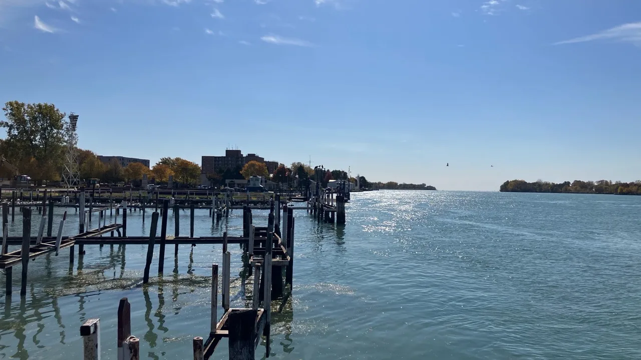 Amherstburg waterfront docks looking along the Detroit River