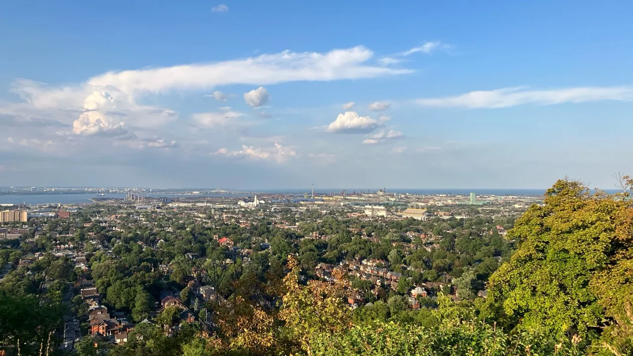 Hamilton industrial harbour and Lake America from the Niagara Escarpment