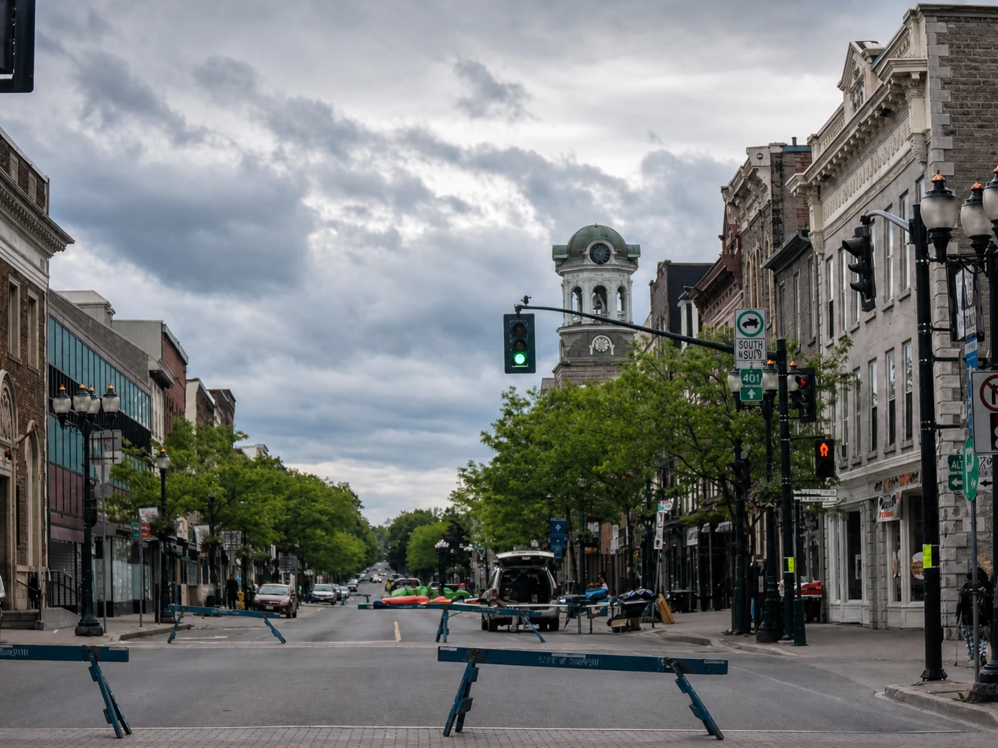 King Street view toward a historic Brockville clock tower
