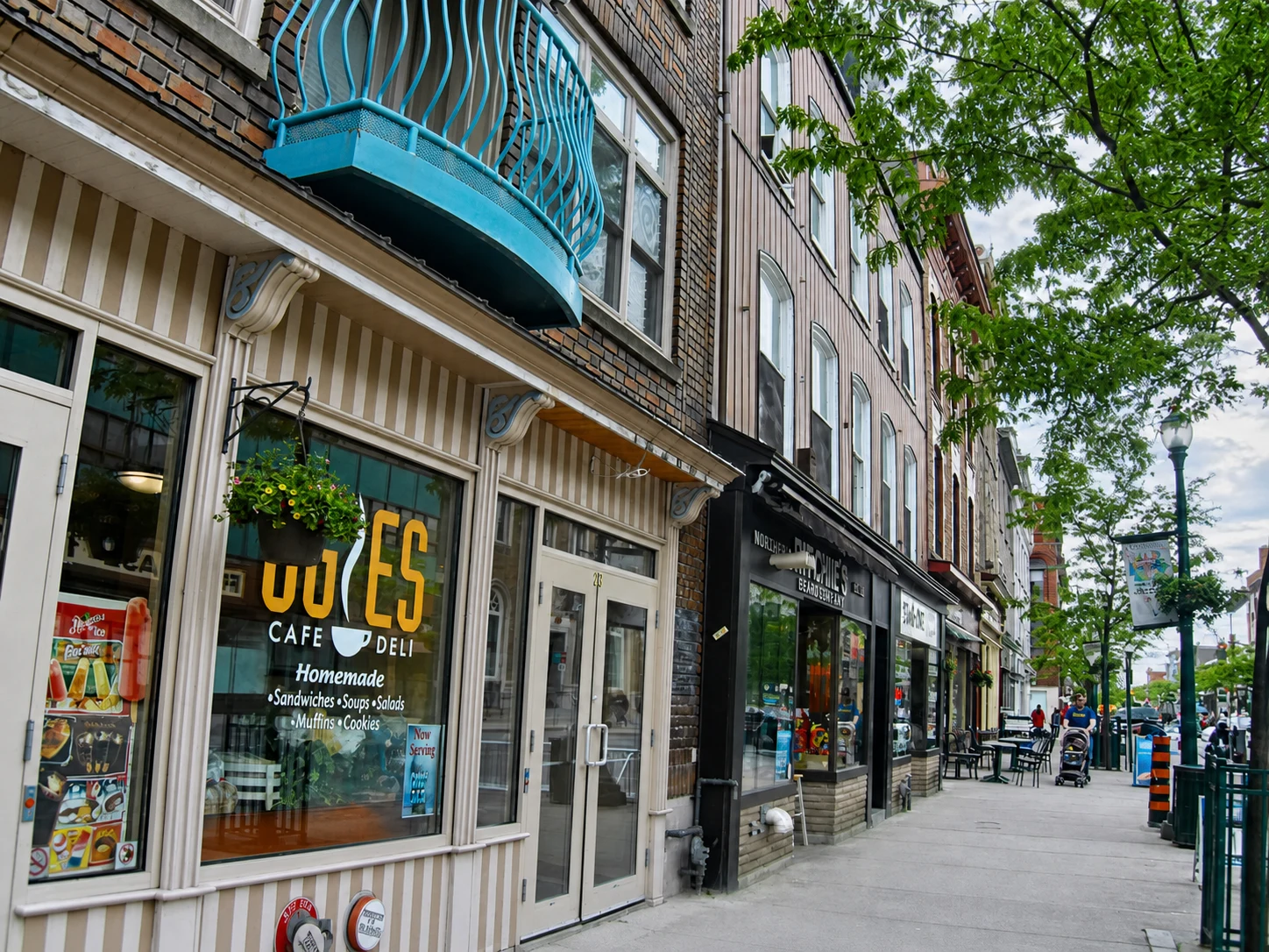 Independent storefronts along historic King Street in Brockville