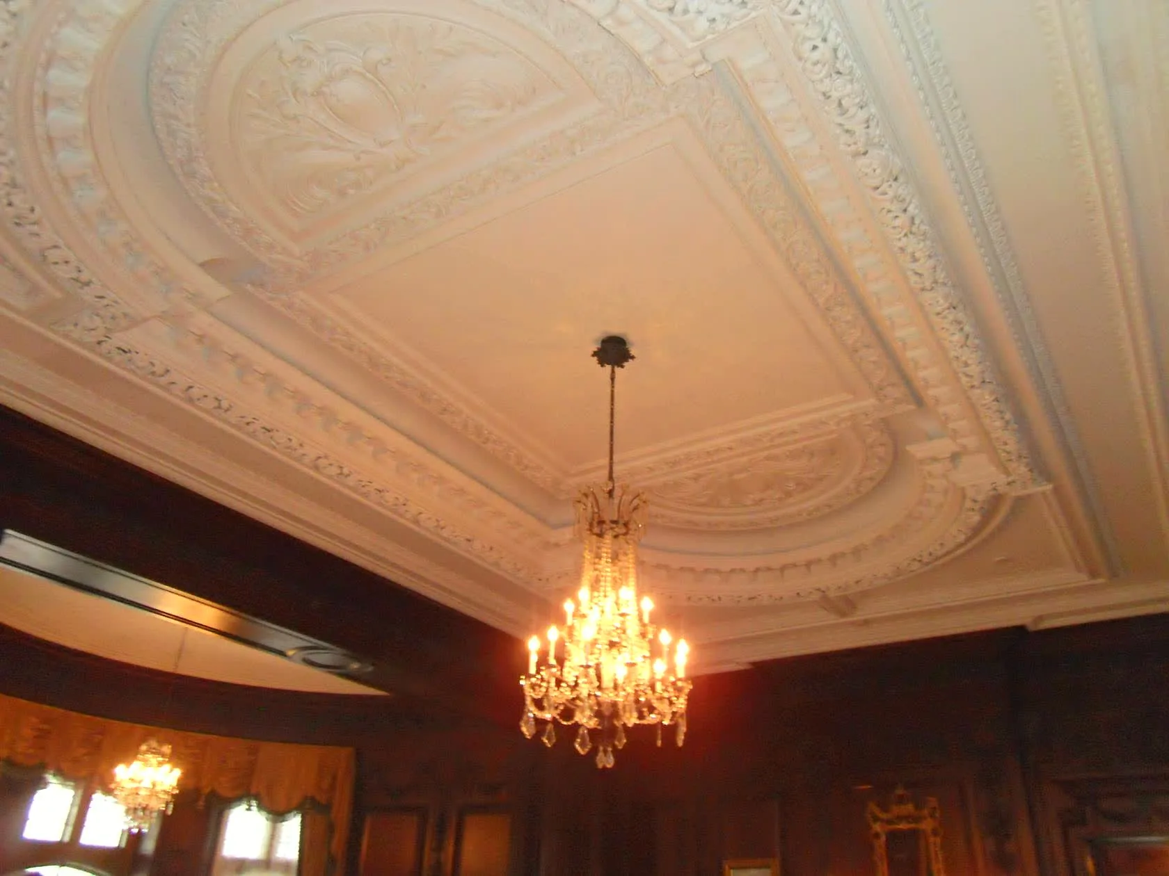 Ornate Casa Loma ceiling and chandelier
