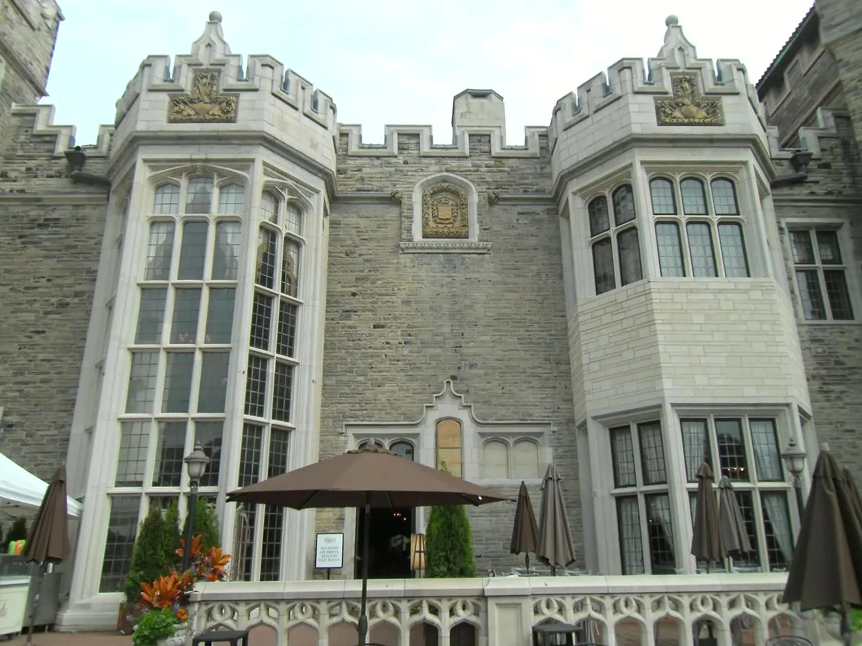 Carved stone courtyard facade at Casa Loma