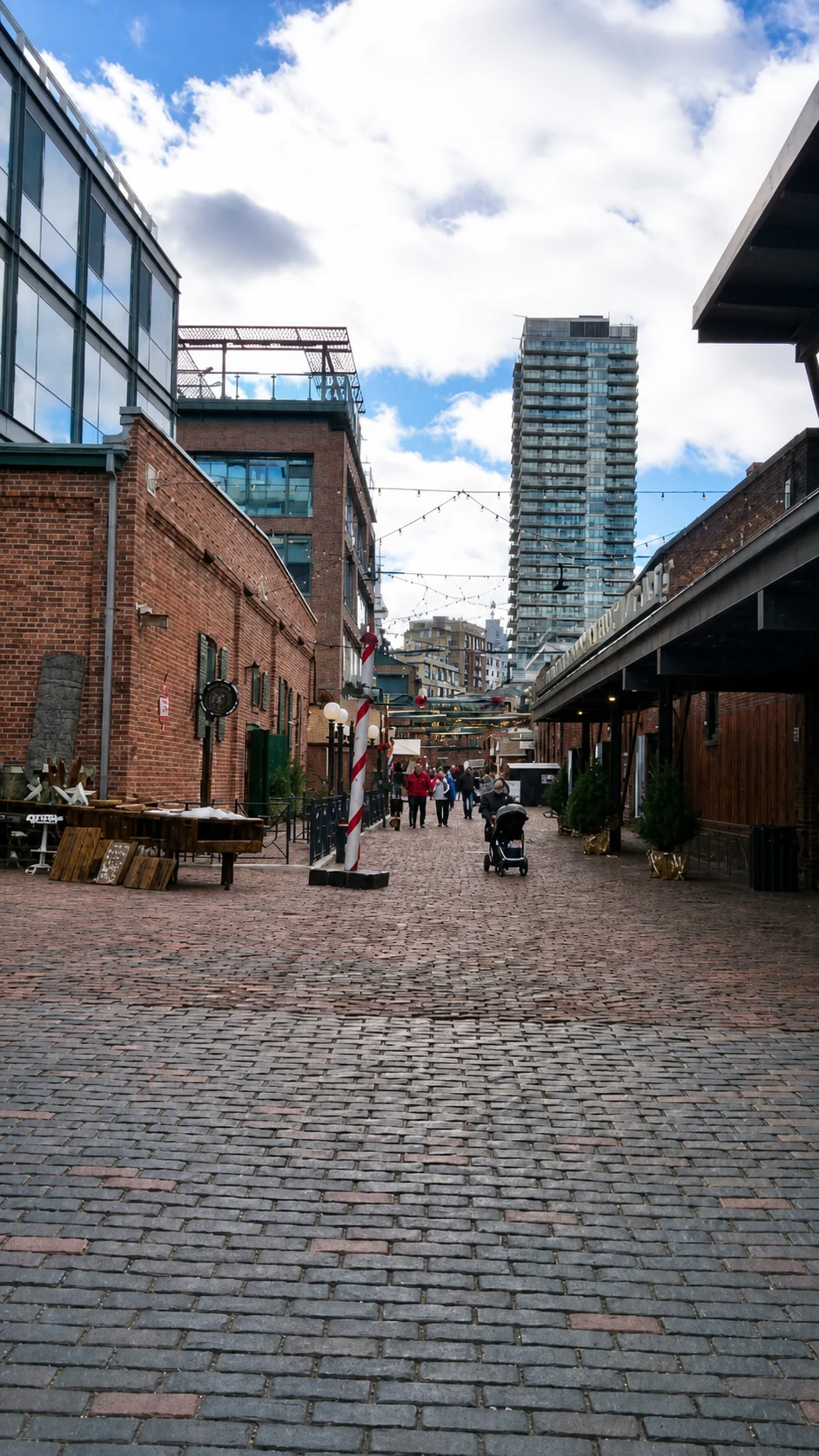 Cobblestone lane through Toronto's Distillery District