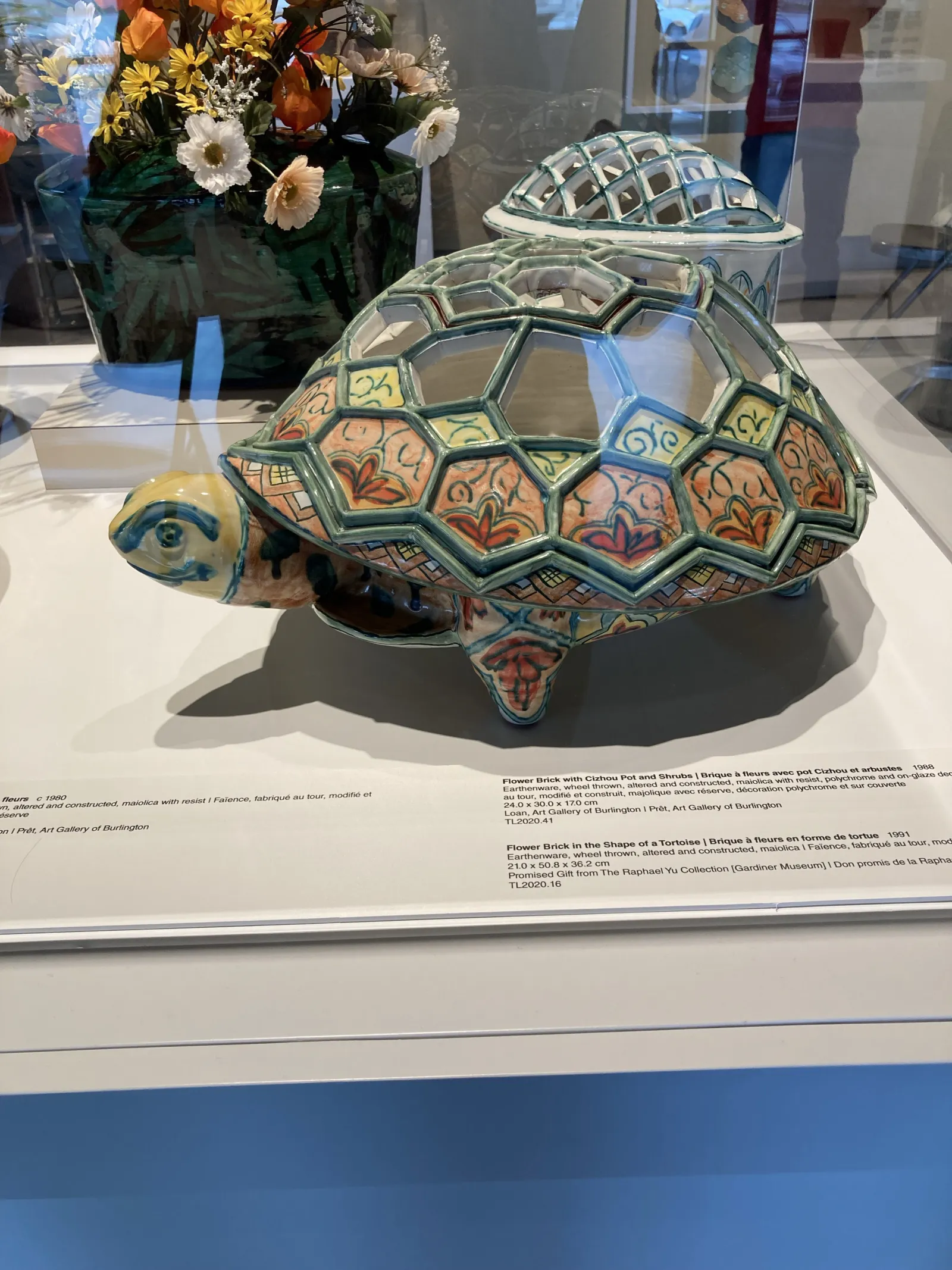 Colourful ceramic turtle sculpture at the Canadian Clay and Glass Gallery in Waterloo