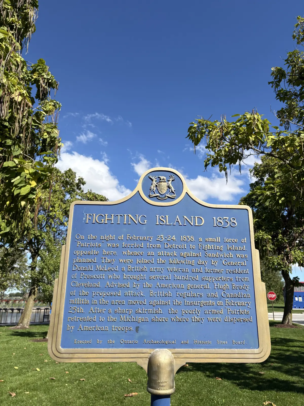 Original photograph of the Fighting Island 1838 historical plaque.