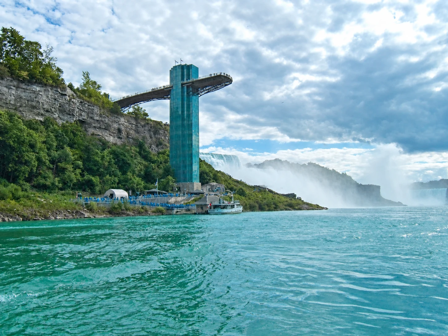 Niagara observation tower, boat landing and Horseshoe Falls
