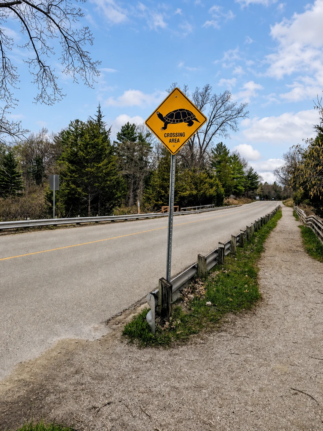 Turtle crossing sign beside a Pinery Provincial Park road