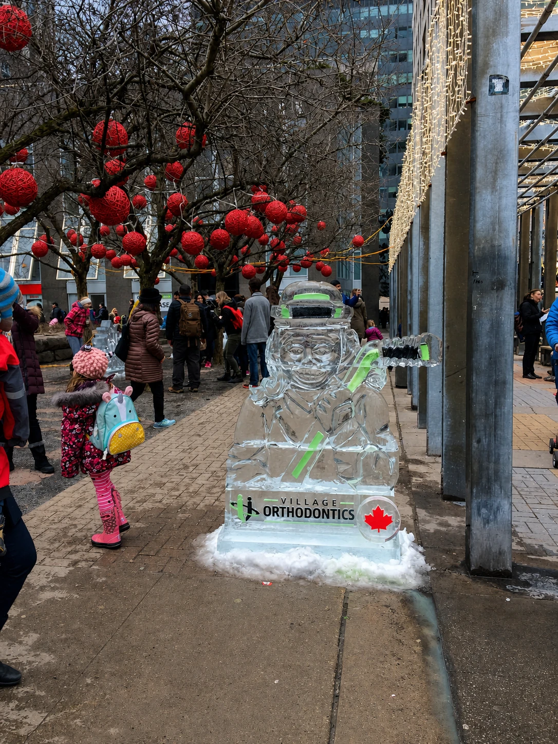 Ice sculpture of a hockey player at Toronto IceFest in Yorkville